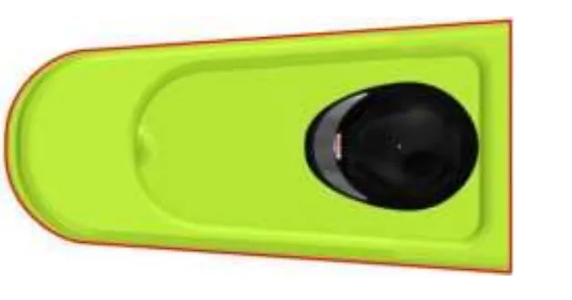 Top view of the halo outlined in red, with the helmet seated in its hole; everything inside the red outline must be visible from above.