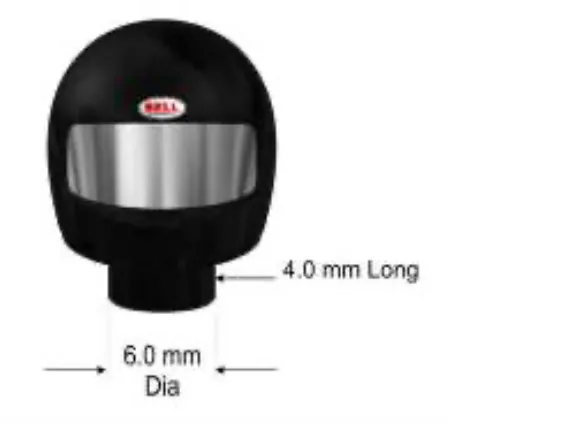 Front view of the black driver helmet with its spigot, dimensioned 4.0 mm long and 6.0 mm diameter.